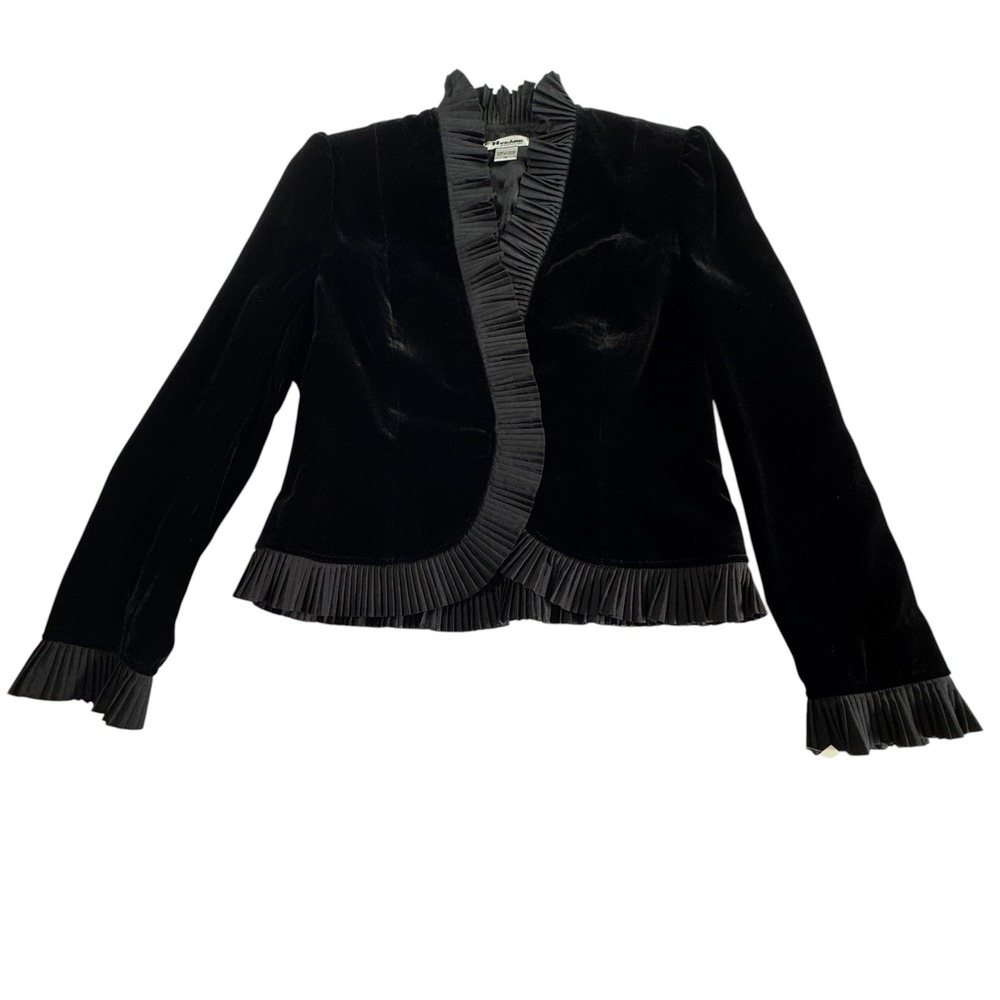 Nygard Black Velvet Ruffle Trim Blazer Jacket Womens 10 Gothic Dark Romance NWT - Picture 14 of 15